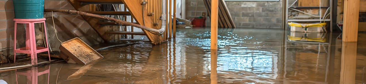 A home basement flooded showing an example of why flood insurance in sc is a good idea.